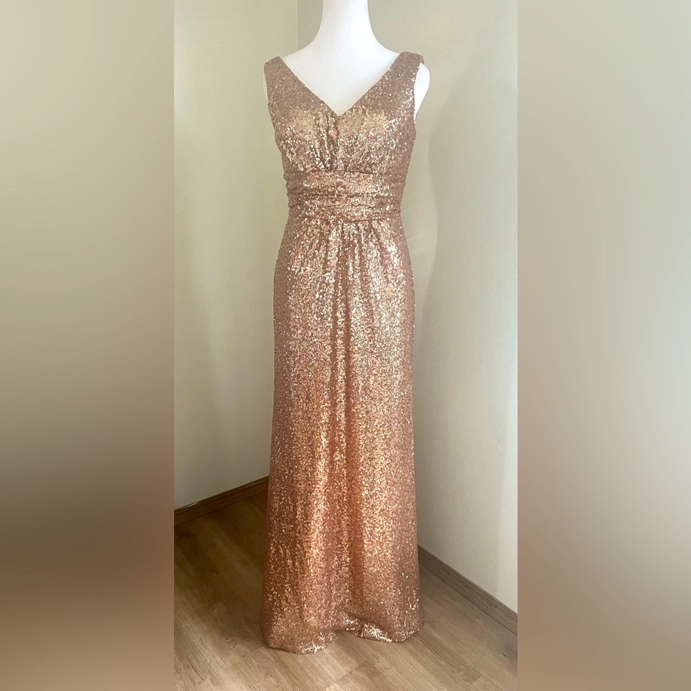 Elegant Rose Gold Sequin Evening Gown